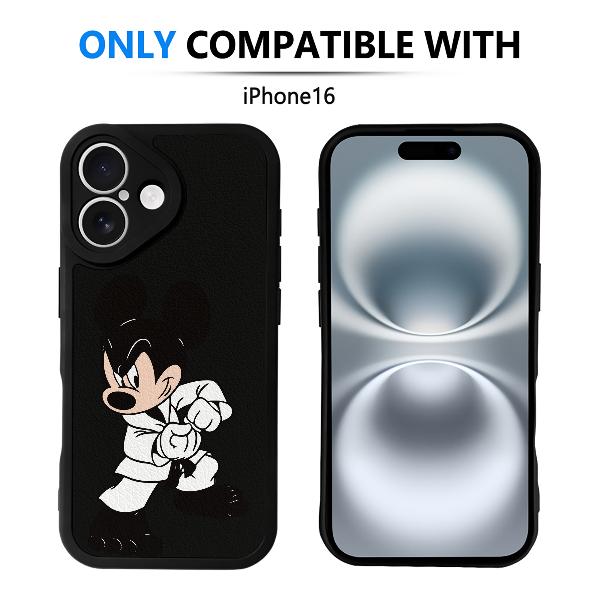 （画像用） ミッキーマウス Mickey Mouse 【iPhone 16シリーズ対応】シリコンスマホケース（レザー調） 材質：シリコン
